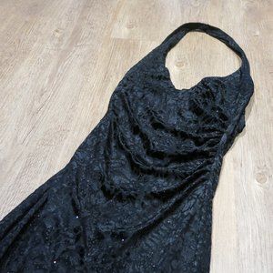 Le Chateau Shimmery Black Halter Cocktail Dress